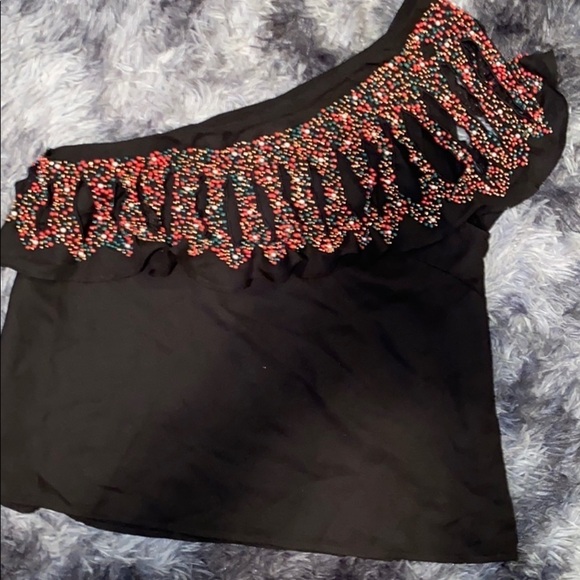 Anthro  beaded one shoulder sleeve blouse - Picture 11 of 16